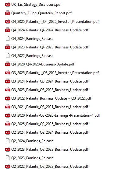 Palantir — organized filings